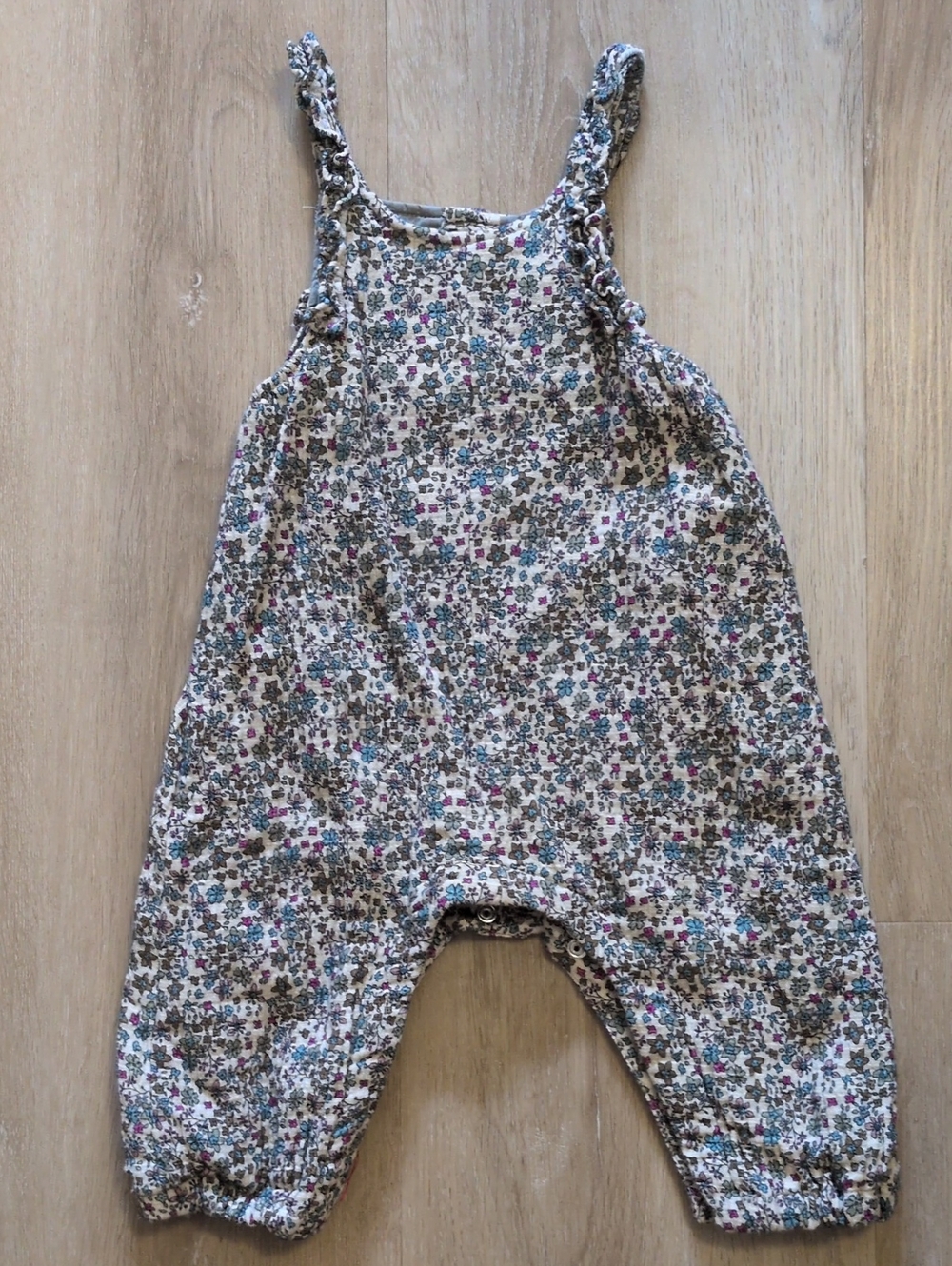 Zara Floral Cotton Romper - Green with Pink & Blue Accents